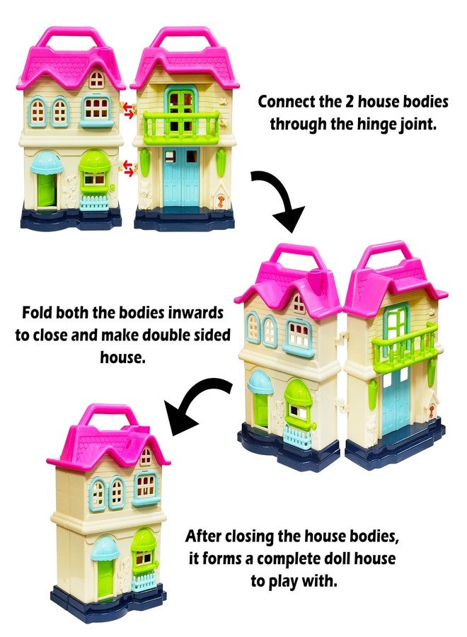 VGRASSP Doll Family House Set Toy for Kids - Pretend Play Toy with Door Bell and Openable Doors - Role Play Doll House for Girls with 6 Accessories - Color As Per Stock - Image 5